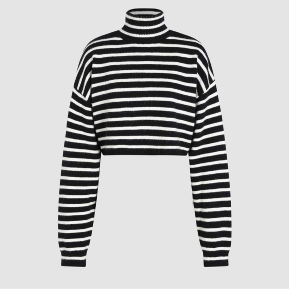 Stripe High Neck Oversized Crop Sweater 💕